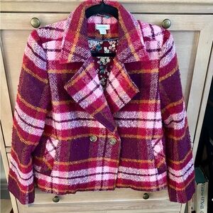 Sundance Pink and Purple Plaid Pea Coat